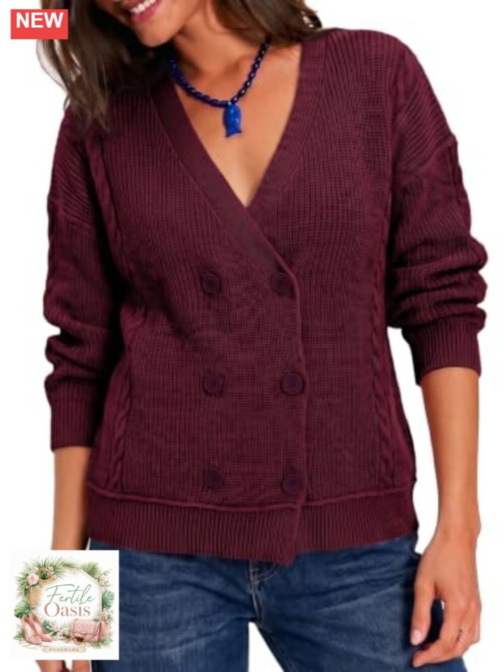 Oversized Cable Knit Cardigan Sweater Wrap V Neck Double Breasted Chunky Long